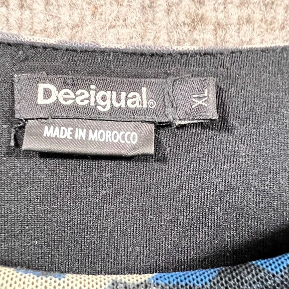 Desigual Women XL Chiara Mixed Print Puff Sleeve Patchwork Top Boho Artsy - Picture 2 of 7